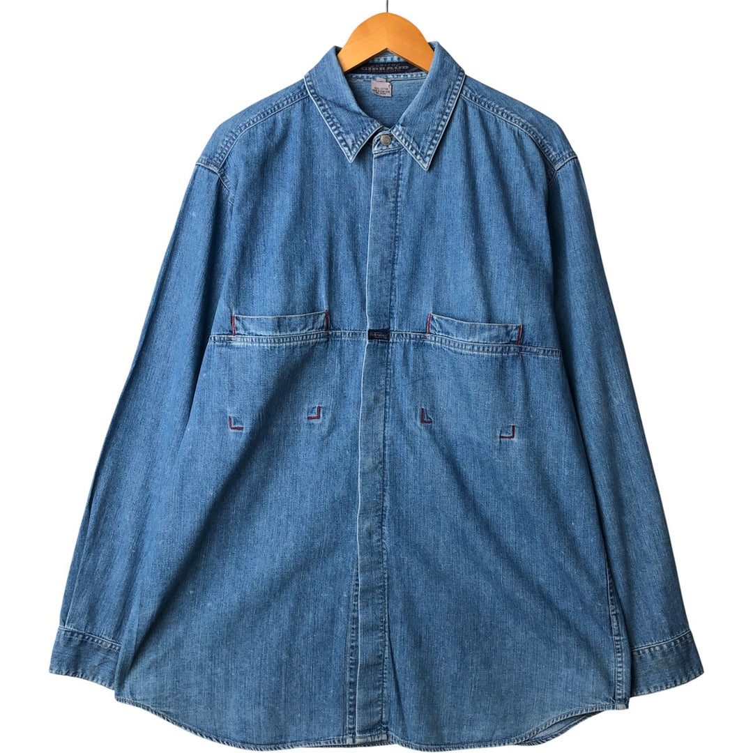 GIRBAUD Long Sleeve Denim Shirt, Men's Size L cotton blue type Vintage Second Hand