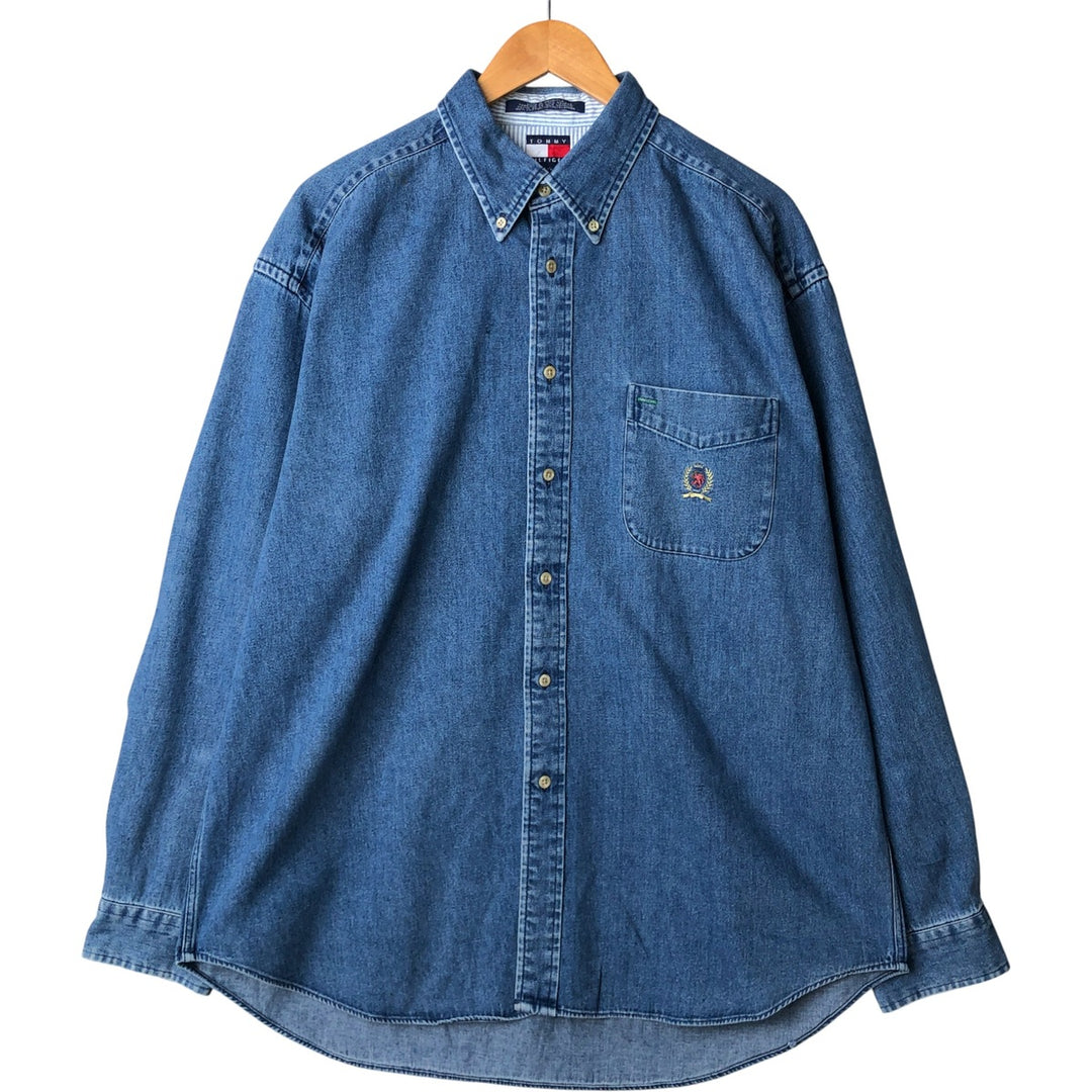 Vintage 90'S Tommy Hilfiger long-sleeved button-down denim shirt, size L, men's size L cotton blue type Vintage Second Hand