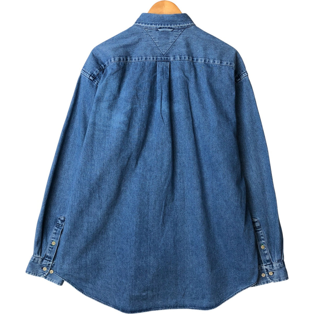 Vintage 90'S Tommy Hilfiger long-sleeved button-down denim shirt, size L, men's size L cotton blue type Vintage Second Hand