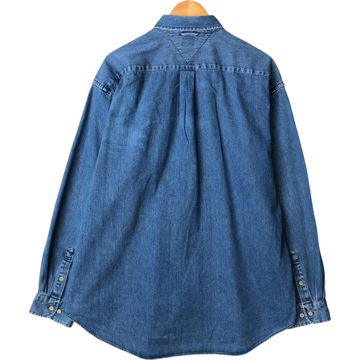 Vintage 90'S Tommy Hilfiger long-sleeved button-down denim shirt, size L, men's size L cotton blue type Vintage Second Hand