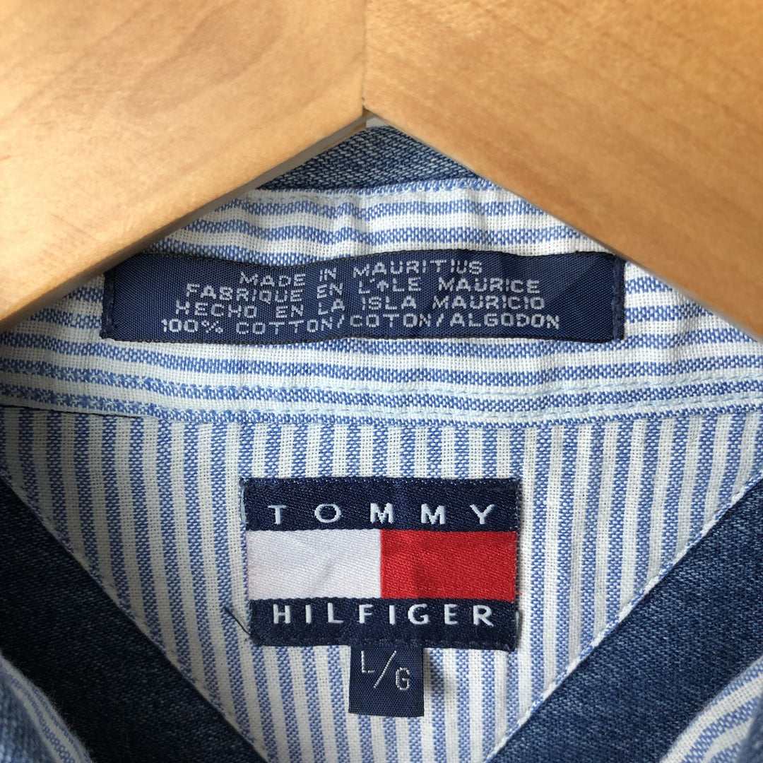 Vintage 90'S Tommy Hilfiger long-sleeved button-down denim shirt, size L, men's size L cotton blue type Vintage Second Hand
