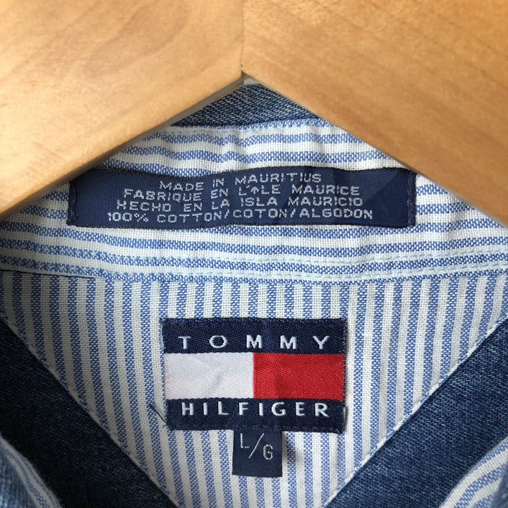 Vintage 90'S Tommy Hilfiger long-sleeved button-down denim shirt, size L, men's size L cotton blue type Vintage Second Hand