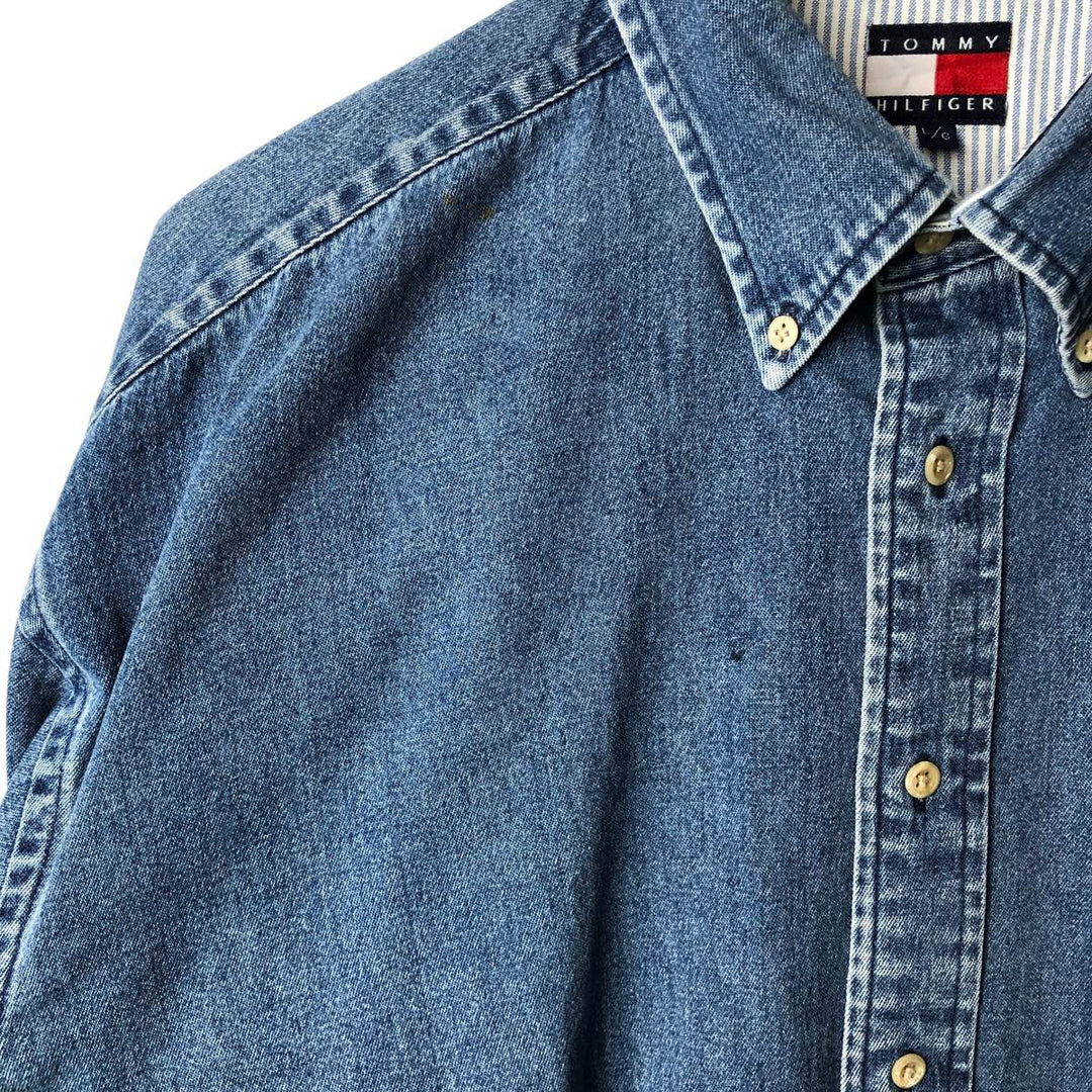 Vintage 90'S Tommy Hilfiger long-sleeved button-down denim shirt, size L, men's size L cotton blue type Vintage Second Hand