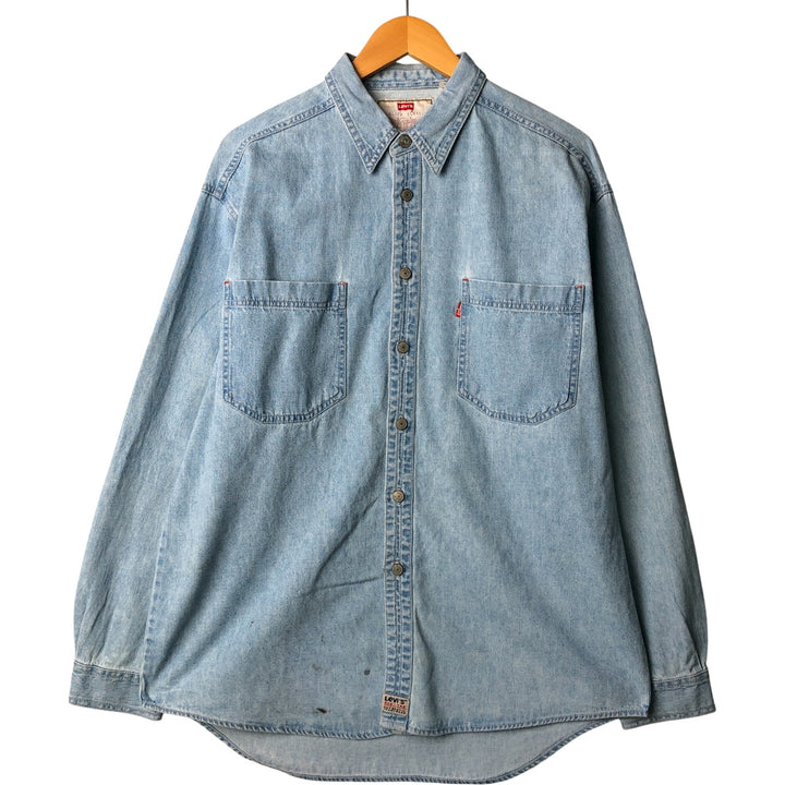 90'S Levi's Long Sleeve Denim Shirt, Men's Size L, Vintage cotton Blue type light blue Vintage Second Hand