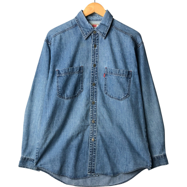 90'S Vintage Levi's Long Sleeve Denim Shirt, Men's Size Medium cotton Blue type light blue Vintage Second Hand