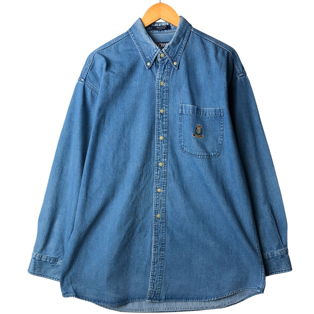 Ralph Lauren CHAPS Long Sleeve Button Down Denim Shirt Men's L Size cotton blue type Vintage Second Hand