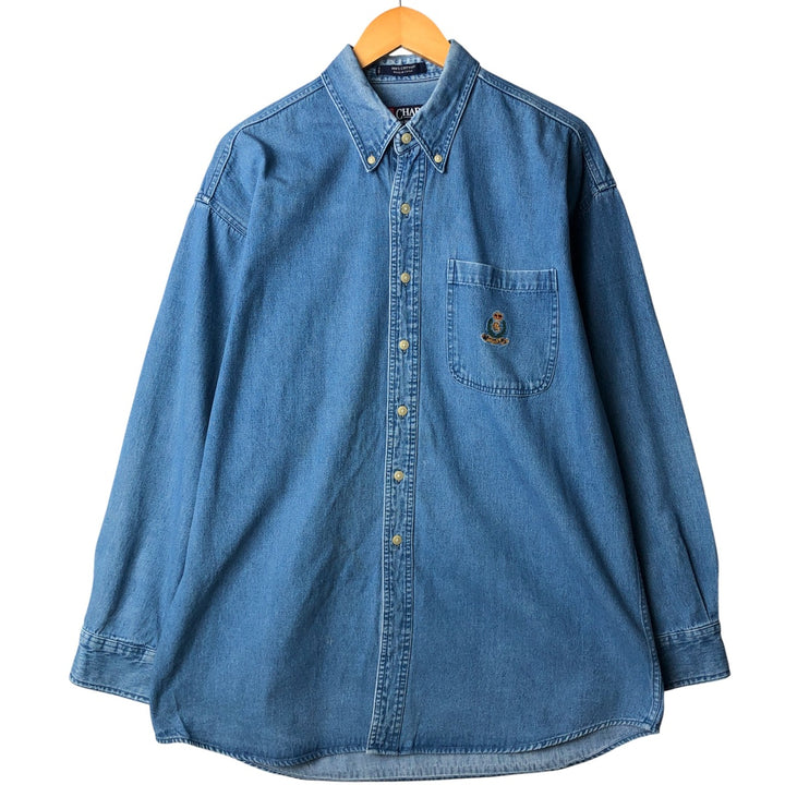 Ralph Lauren CHAPS Long Sleeve Button Down Denim Shirt Men's L Size cotton blue type Vintage Second Hand