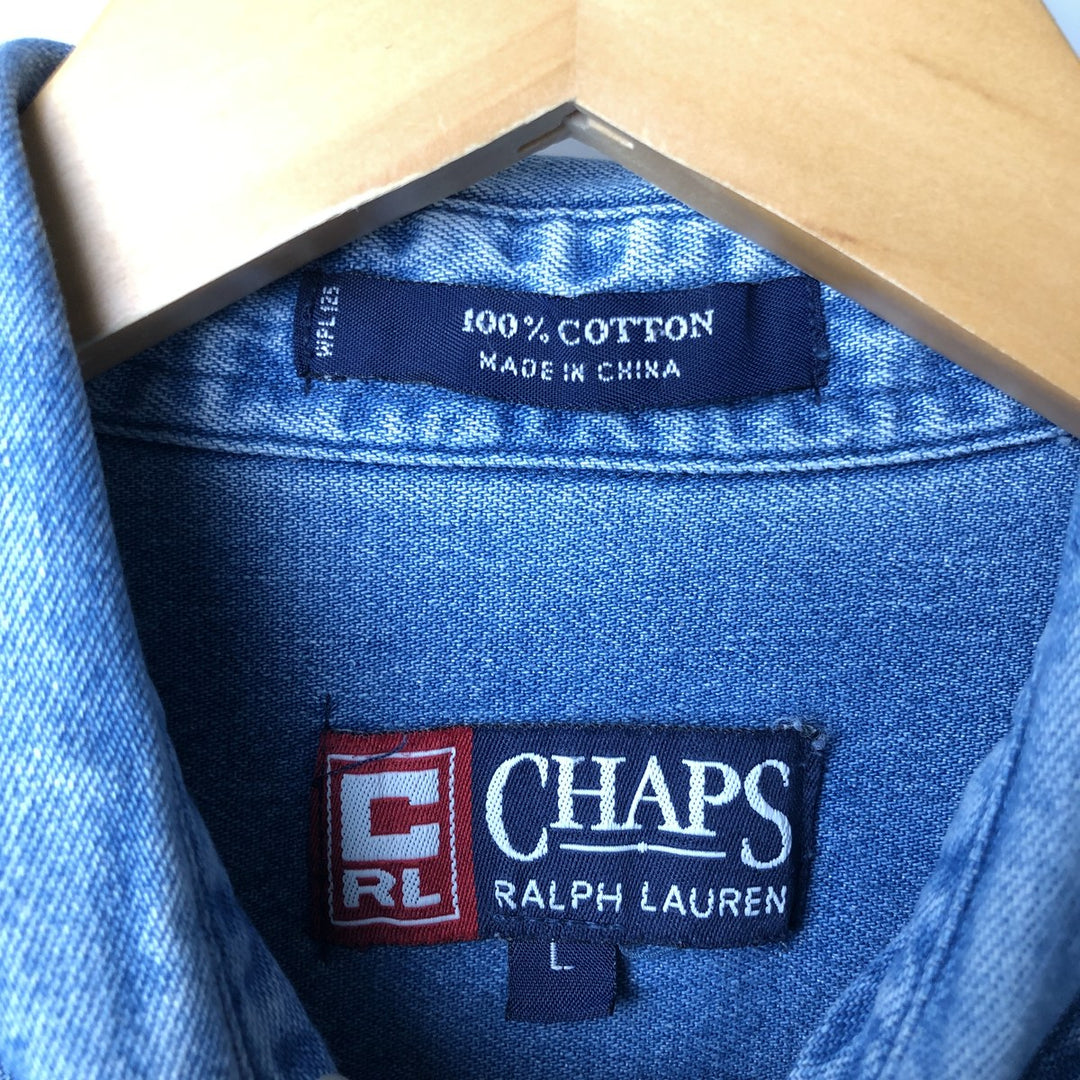 Ralph Lauren CHAPS Long Sleeve Button Down Denim Shirt Men's L Size cotton blue type Vintage Second Hand