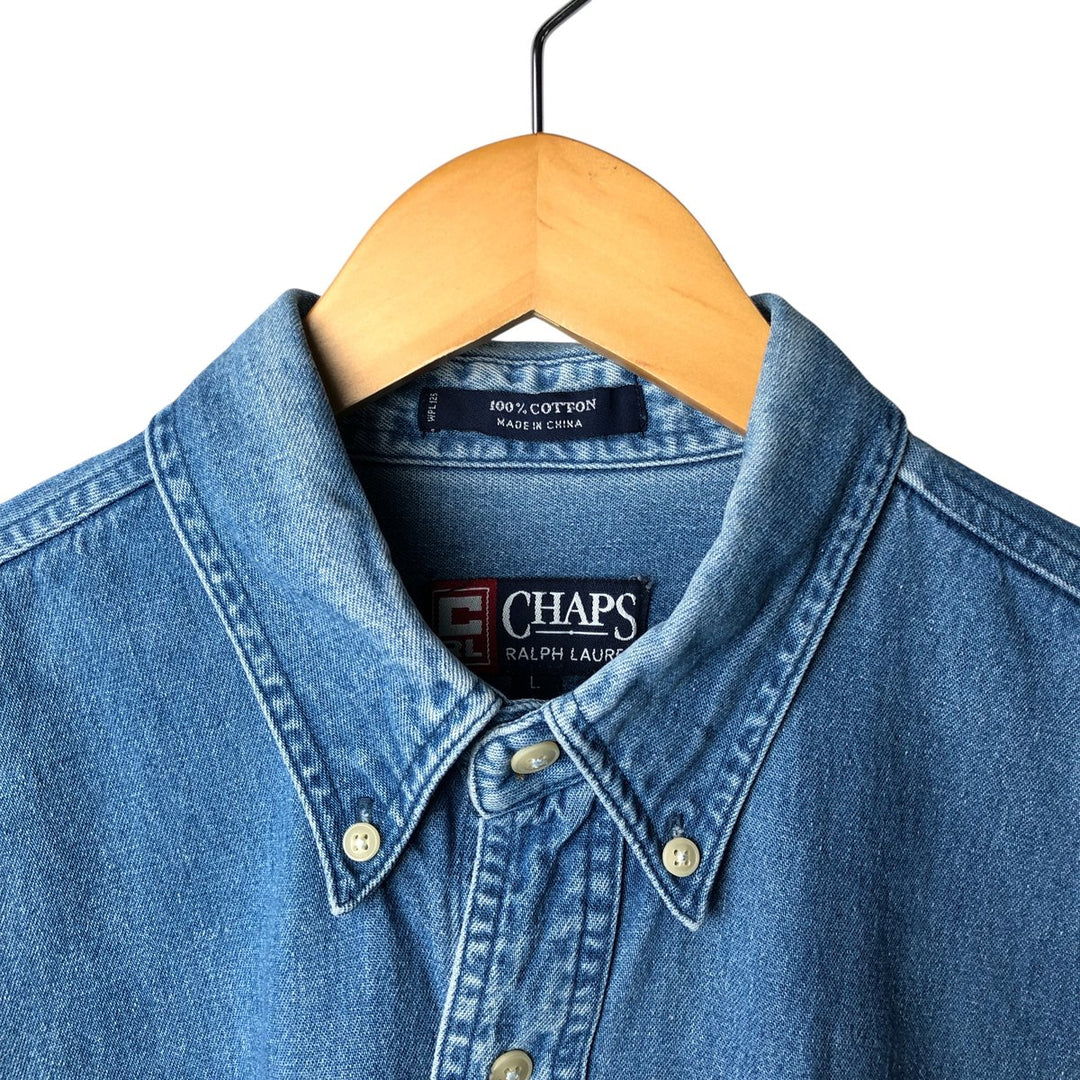 Ralph Lauren CHAPS Long Sleeve Button Down Denim Shirt Men's L Size cotton blue type Vintage Second Hand