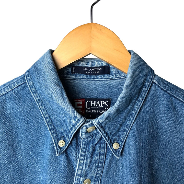 Ralph Lauren CHAPS Long Sleeve Button Down Denim Shirt Men's L Size cotton blue type Vintage Second Hand