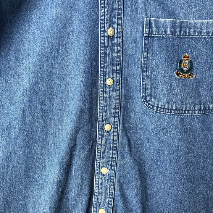 Ralph Lauren CHAPS Long Sleeve Button Down Denim Shirt Men's L Size cotton blue type Vintage Second Hand