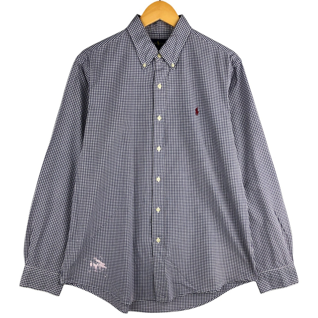 Ralph Lauren CUSTOM FIT Gingham Check Long Sleeve Button Down Check Shirt Men's L size cotton purple type Vintage Second Hand