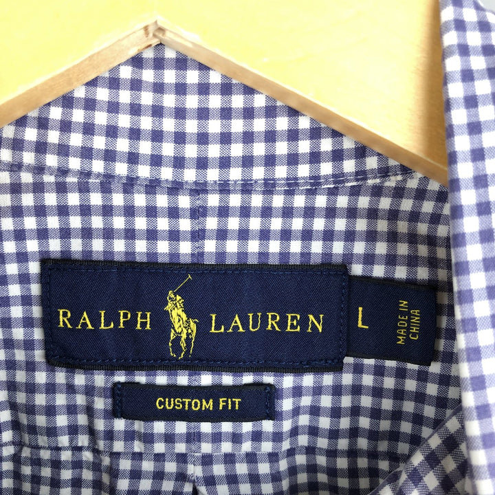 Ralph Lauren CUSTOM FIT Gingham Check Long Sleeve Button Down Check Shirt Men's L size cotton purple type Vintage Second Hand