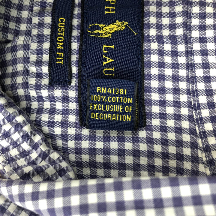Ralph Lauren CUSTOM FIT Gingham Check Long Sleeve Button Down Check Shirt Men's L size cotton purple type Vintage Second Hand