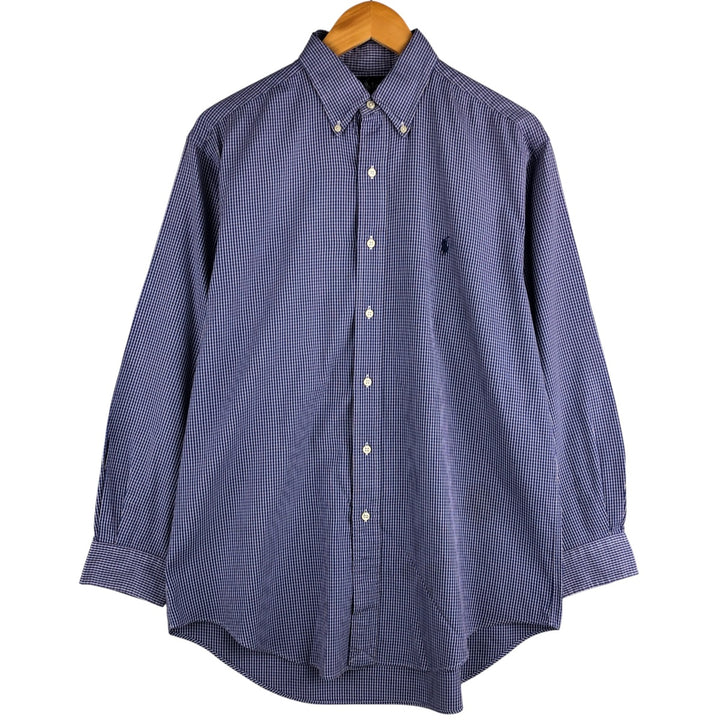 Ralph Lauren YARMOUTH Long Sleeve Button-Down Check Shirt, Men's Size M cotton blue type Vintage Second Hand
