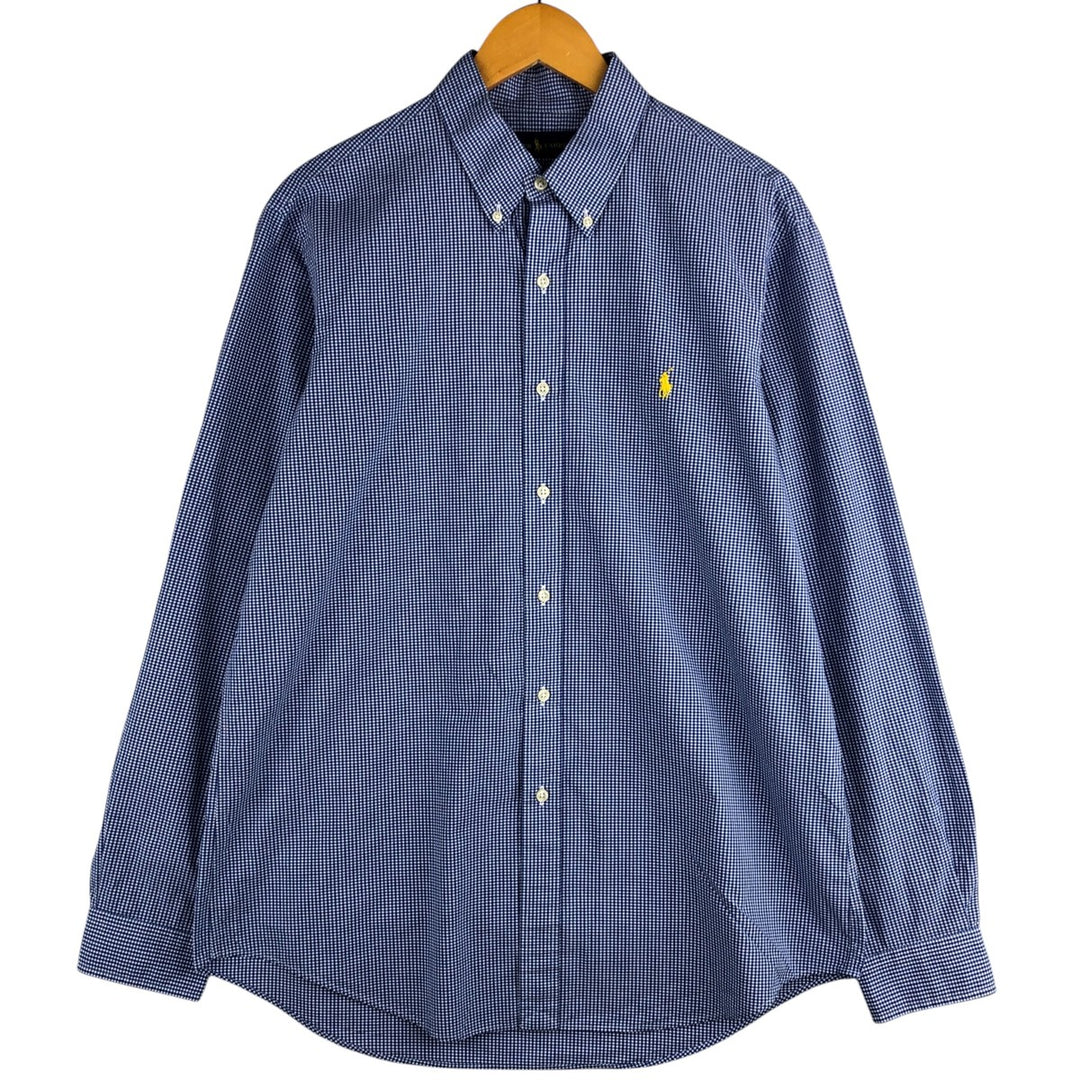 Ralph Lauren Gingham Check Long Sleeve Button-Down Check Shirt, Men's Size L cotton blue type Vintage Second Hand