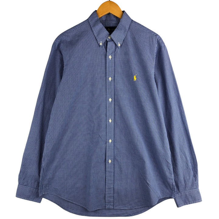 Ralph Lauren Gingham Check Long Sleeve Button-Down Check Shirt, Men's Size L cotton blue type Vintage Second Hand