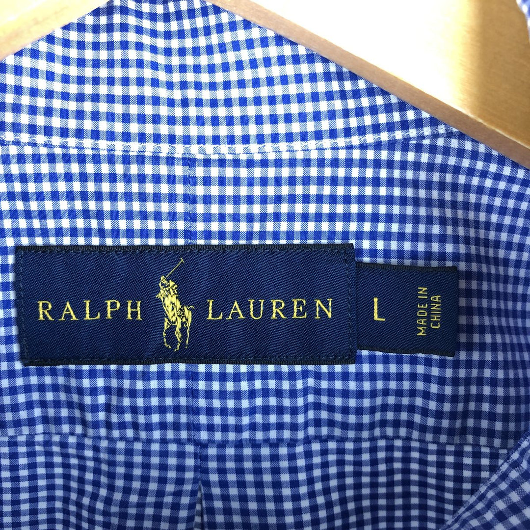 Ralph Lauren Gingham Check Long Sleeve Button-Down Check Shirt, Men's Size L cotton blue type Vintage Second Hand