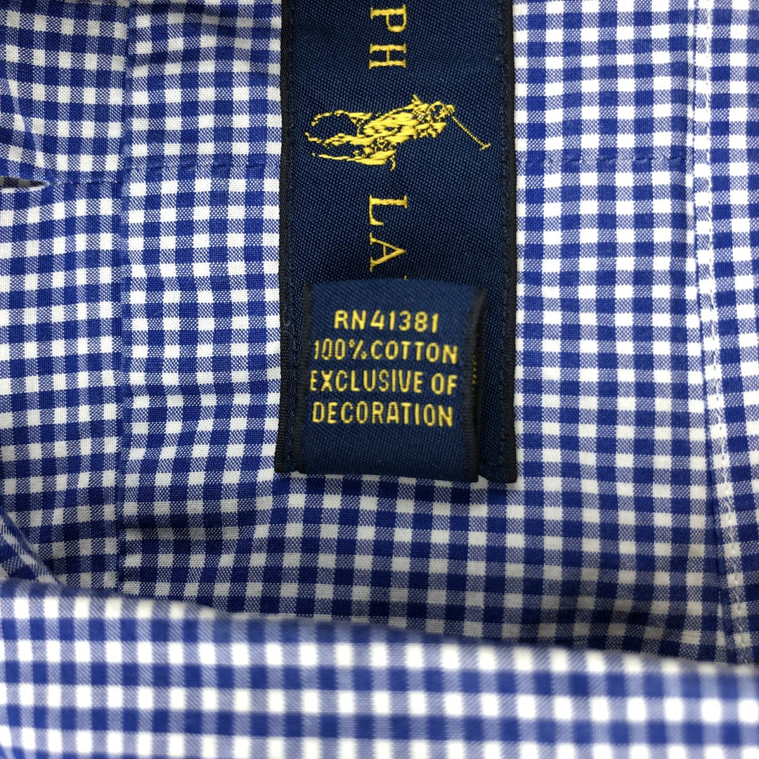 Ralph Lauren Gingham Check Long Sleeve Button-Down Check Shirt, Men's Size L cotton blue type Vintage Second Hand