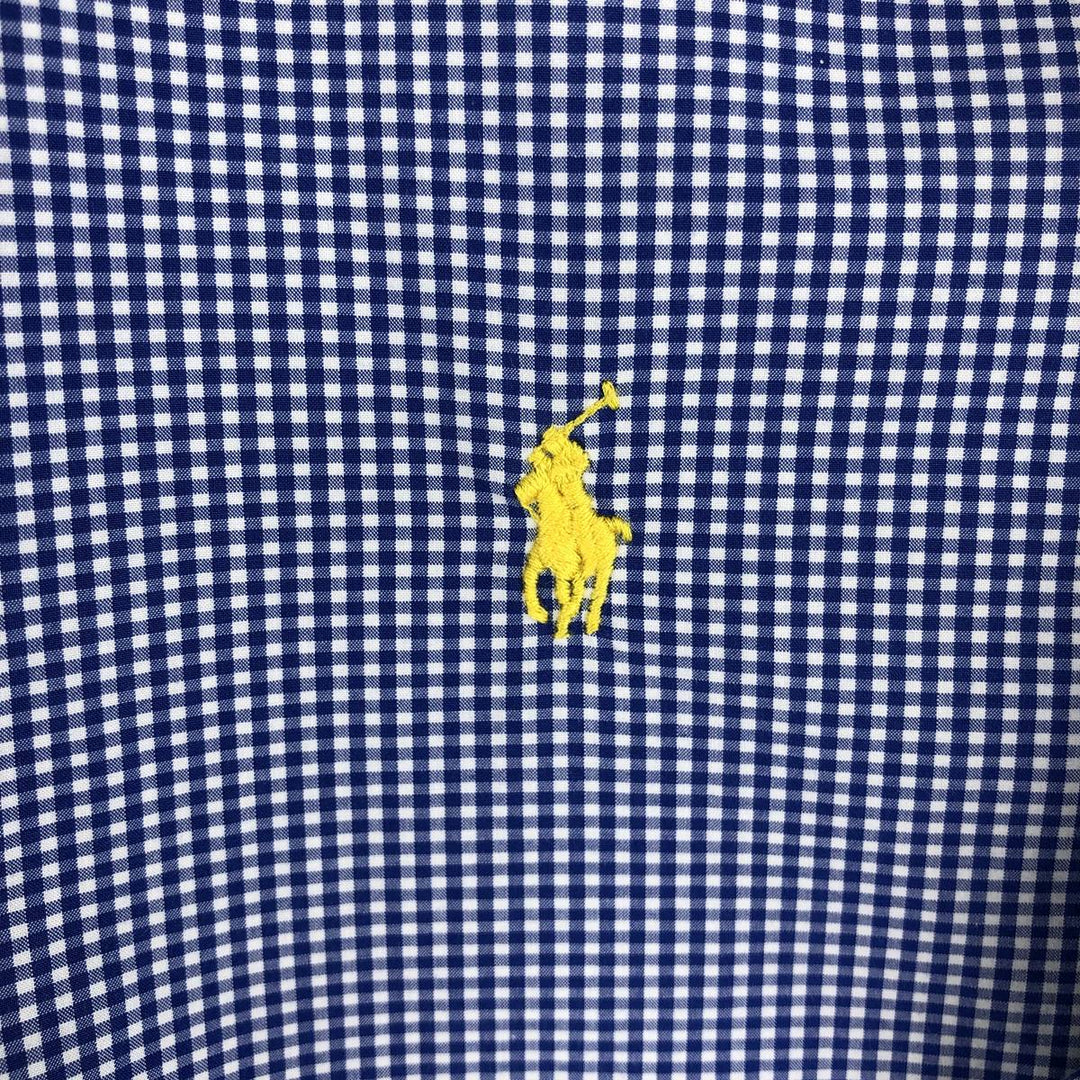 Ralph Lauren Gingham Check Long Sleeve Button-Down Check Shirt, Men's Size L cotton blue type Vintage Second Hand