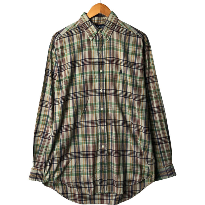 Ralph Lauren BLAKE long sleeve button down check shirt, men's size M cotton green type yellow green Vintage Second Hand