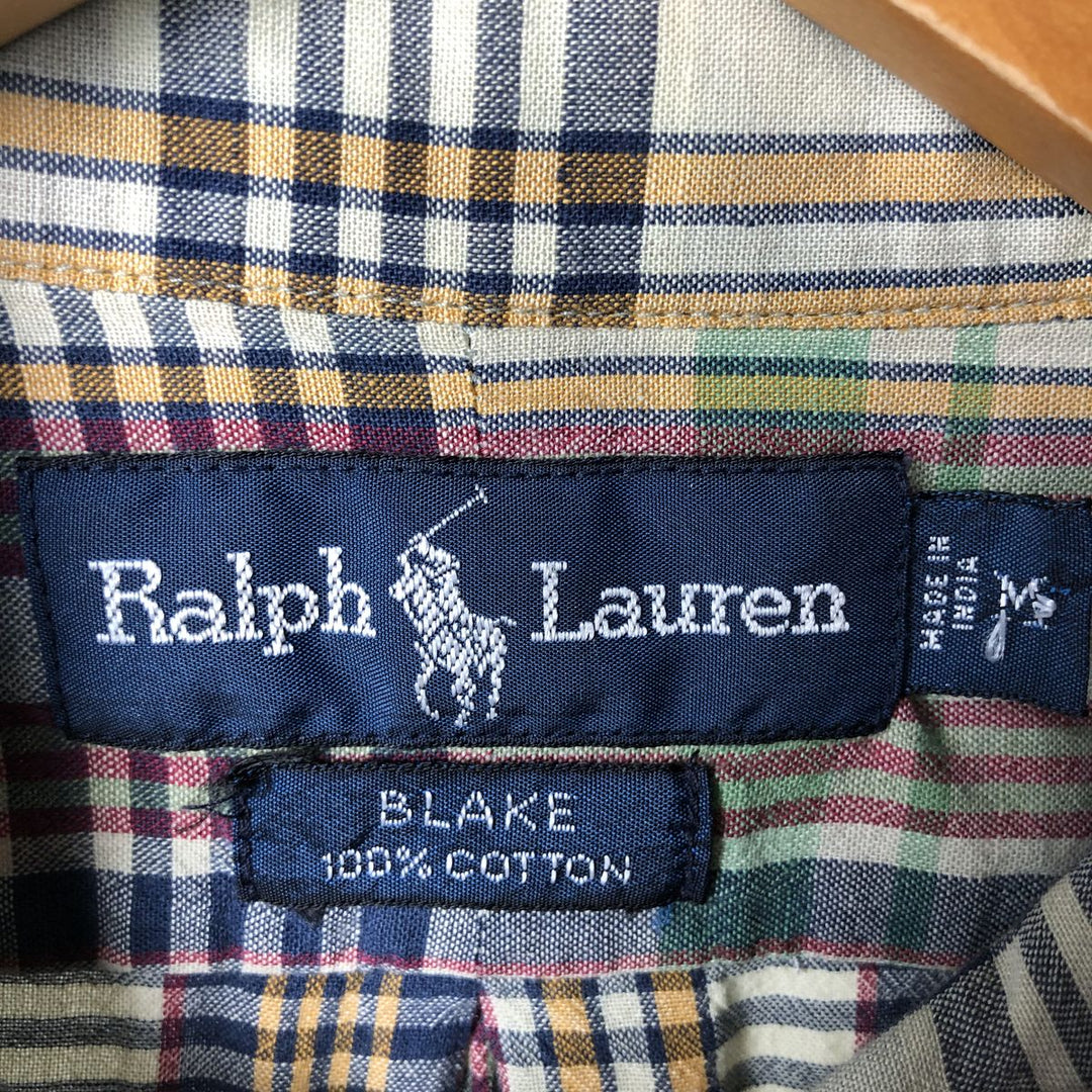 Ralph Lauren BLAKE long sleeve button down check shirt, men's size M cotton green type yellow green Vintage Second Hand