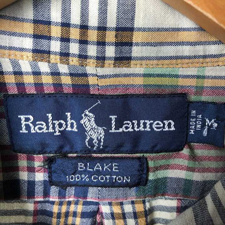 Ralph Lauren BLAKE long sleeve button down check shirt, men's size M cotton green type yellow green Vintage Second Hand