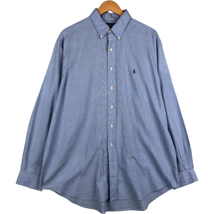 Ralph Lauren YARMOUTH Long Sleeve Button Down Check Shirt Men's XL cotton Blue type light blue Vintage Second Hand