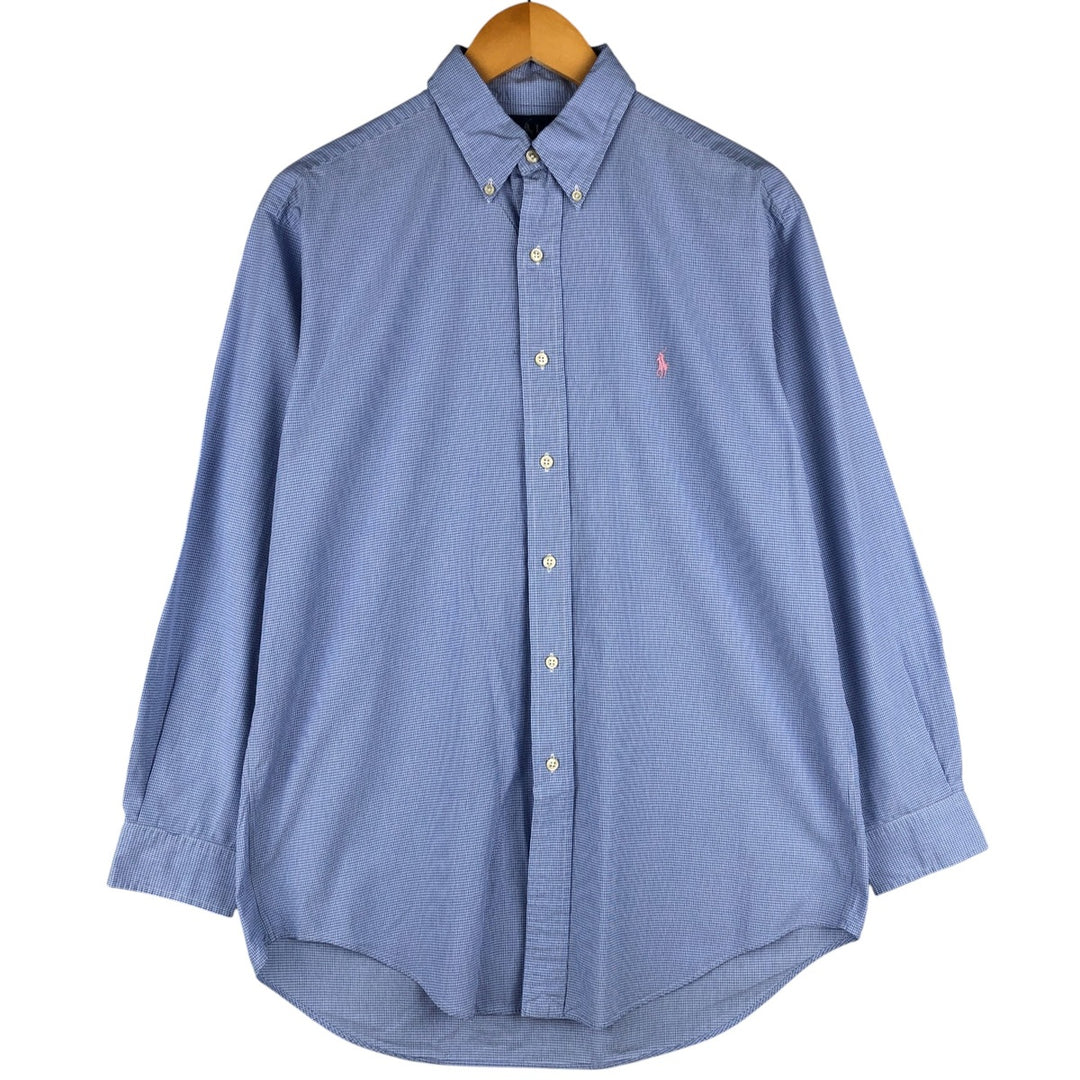 Ralph Lauren YARMOUTH Gingham Check Long Sleeve Button Down Check Shirt Men's M Size cotton Blue type light blue Vintage Second Hand