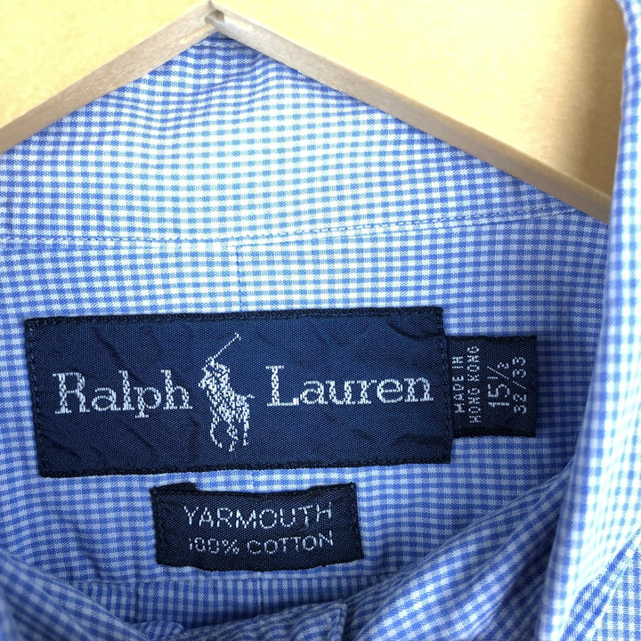 Ralph Lauren YARMOUTH Gingham Check Long Sleeve Button Down Check Shirt Men's M Size cotton Blue type light blue Vintage Second Hand