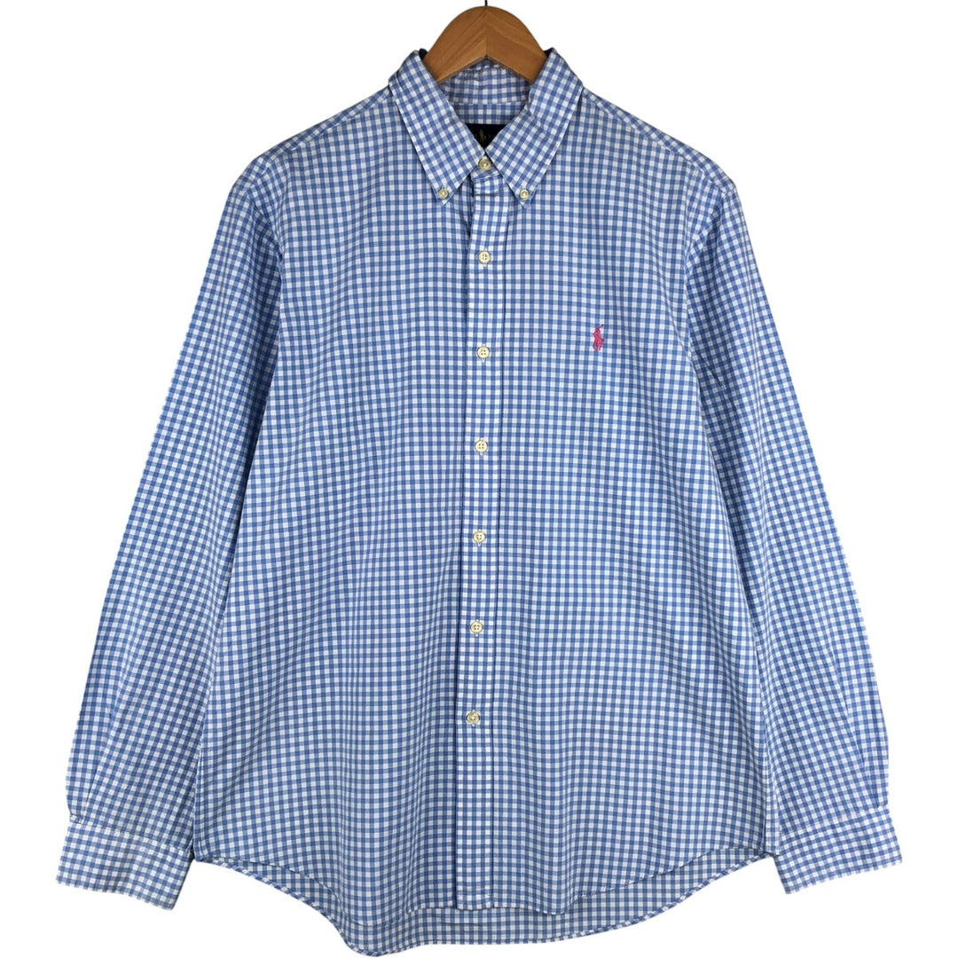 Ralph Lauren Gingham Check Long Sleeve Button-Down Check Shirt, Men's Size L cotton Blue type light blue Vintage Second Hand