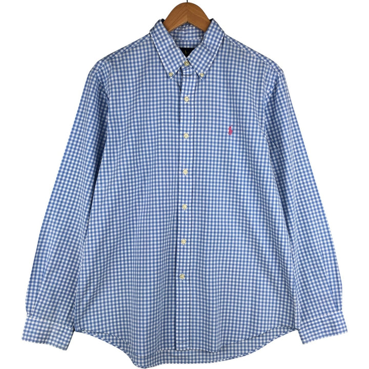 Ralph Lauren Gingham Check Long Sleeve Button-Down Check Shirt, Men's Size L cotton Blue type light blue Vintage Second Hand