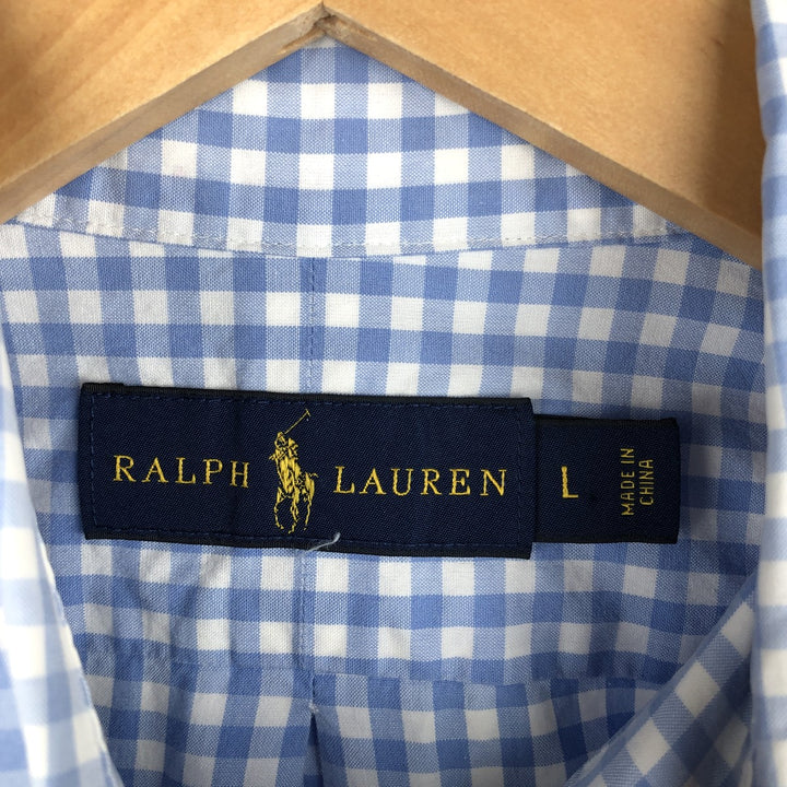 Ralph Lauren Gingham Check Long Sleeve Button-Down Check Shirt, Men's Size L cotton Blue type light blue Vintage Second Hand