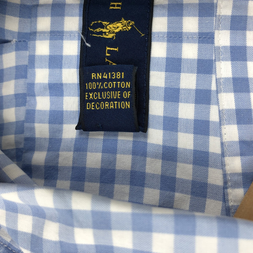 Ralph Lauren Gingham Check Long Sleeve Button-Down Check Shirt, Men's Size L cotton Blue type light blue Vintage Second Hand