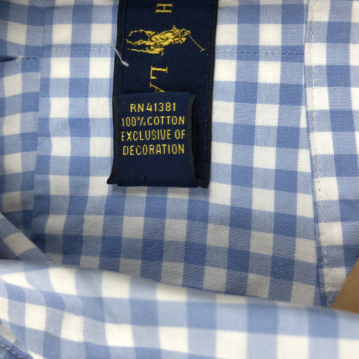 Ralph Lauren Gingham Check Long Sleeve Button-Down Check Shirt, Men's Size L cotton Blue type light blue Vintage Second Hand