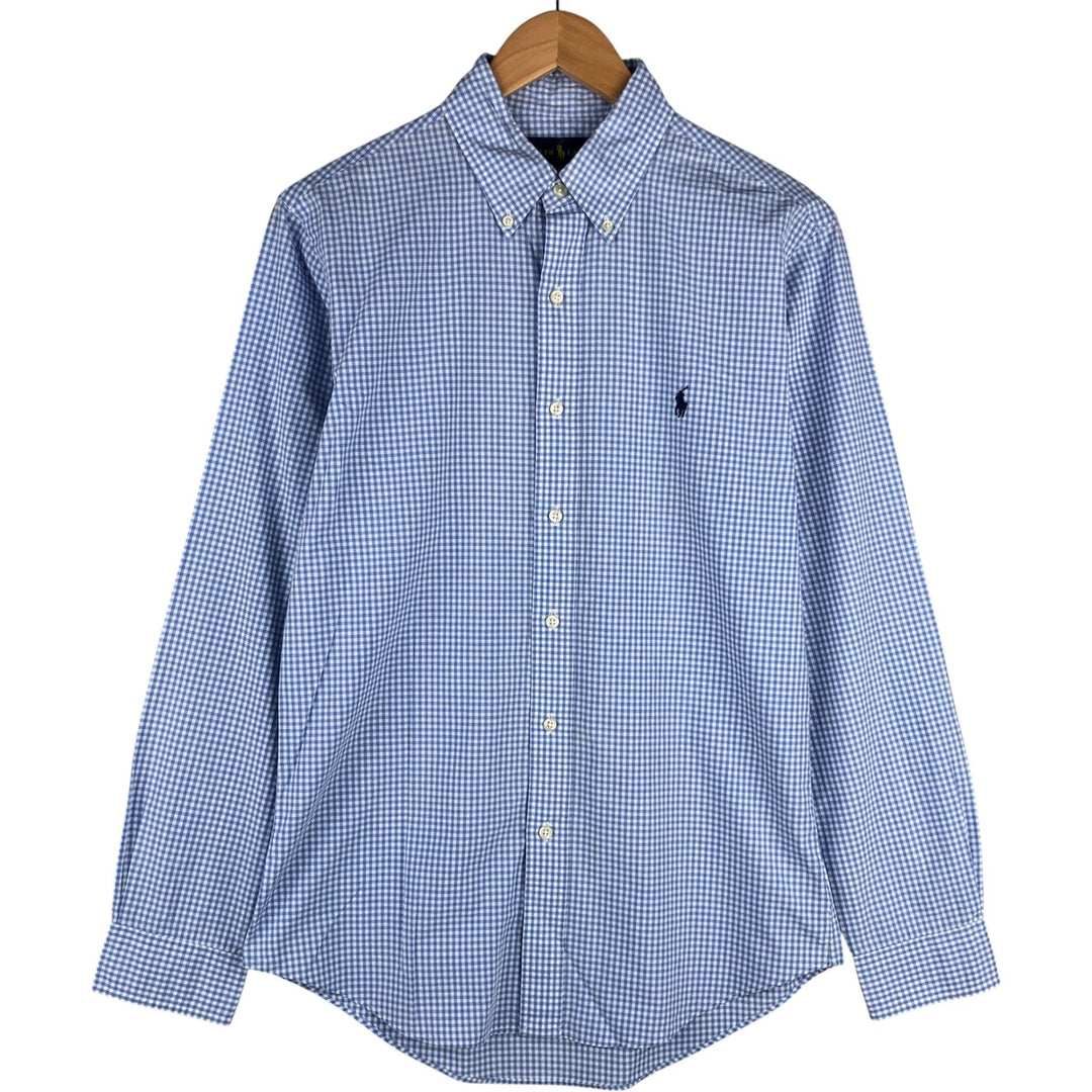Ralph Lauren Gingham Check Long Sleeve Button-Down Check Shirt, Men's M Size cotton Blue type light blue Vintage Second Hand