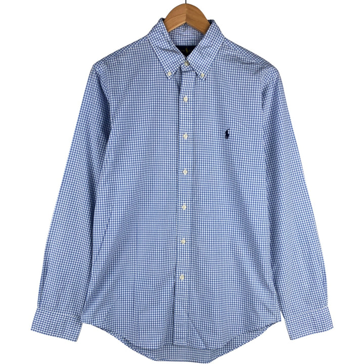 Ralph Lauren Gingham Check Long Sleeve Button-Down Check Shirt, Men's M Size cotton Blue type light blue Vintage Second Hand