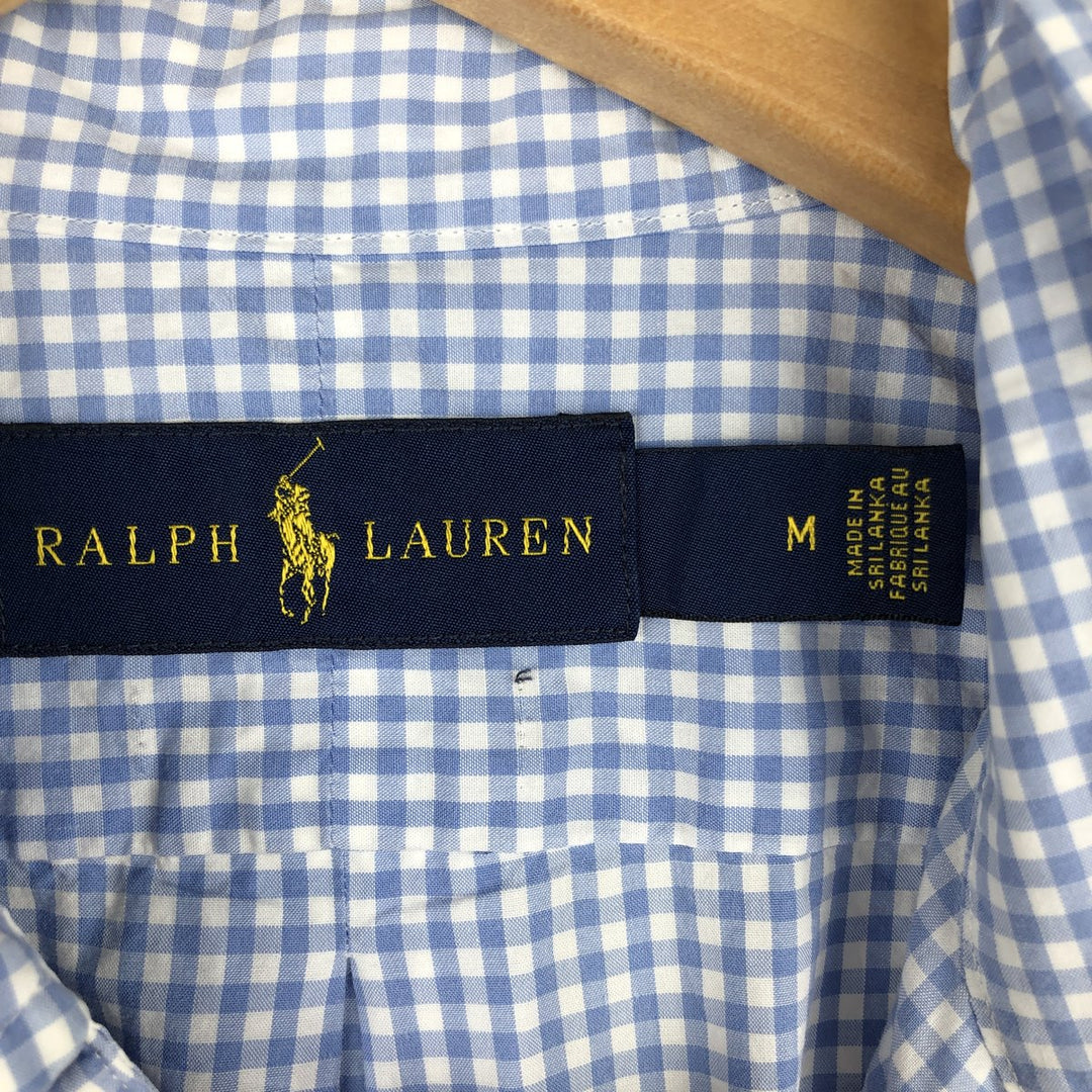 Ralph Lauren Gingham Check Long Sleeve Button-Down Check Shirt, Men's M Size cotton Blue type light blue Vintage Second Hand