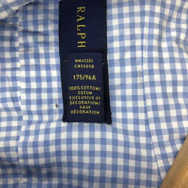 Ralph Lauren Gingham Check Long Sleeve Button-Down Check Shirt, Men's M Size cotton Blue type light blue Vintage Second Hand