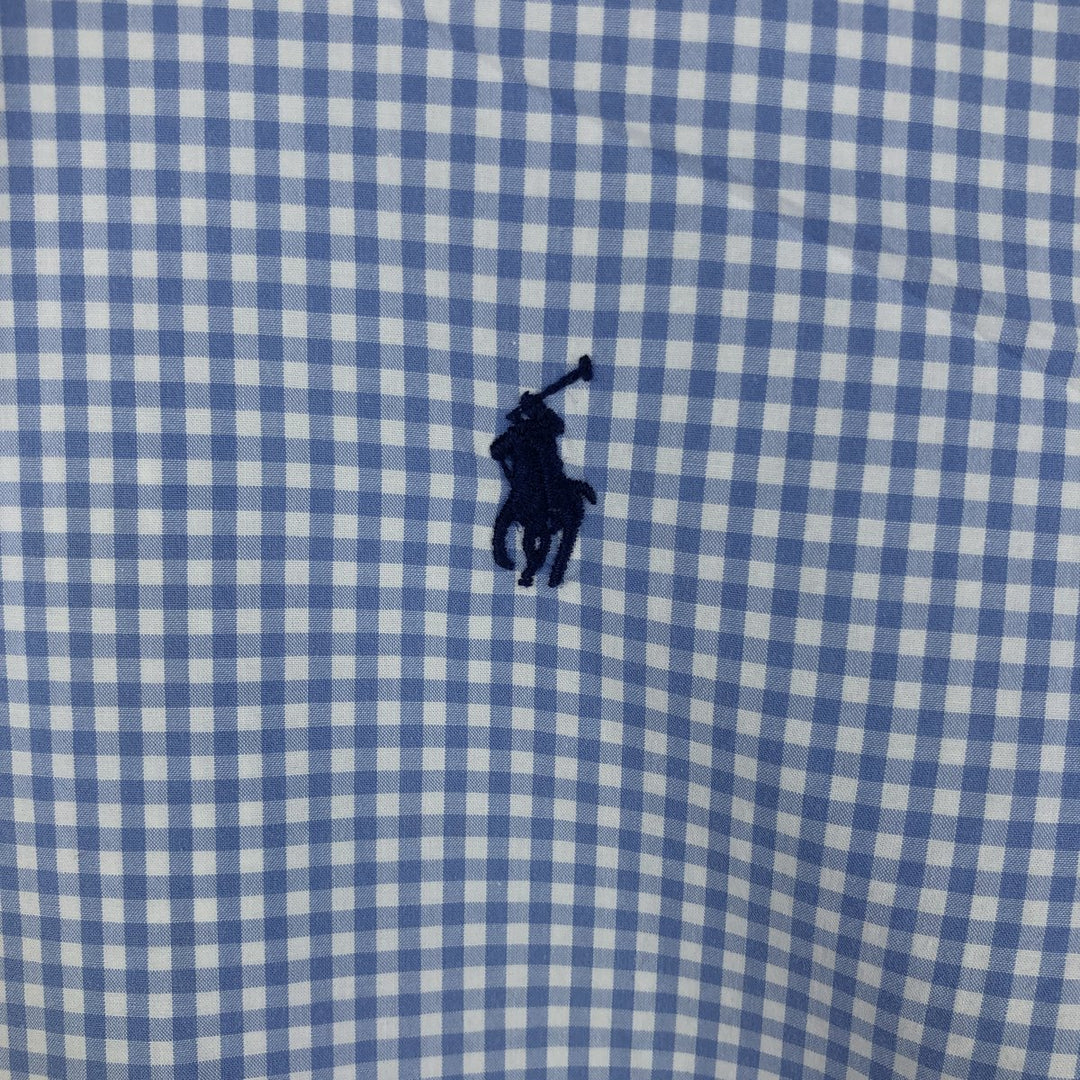 Ralph Lauren Gingham Check Long Sleeve Button-Down Check Shirt, Men's M Size cotton Blue type light blue Vintage Second Hand