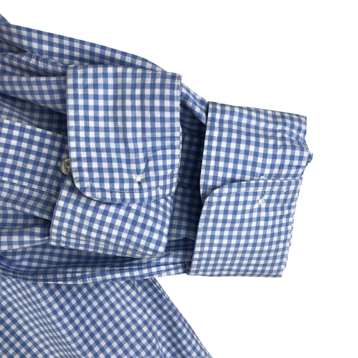 Ralph Lauren Gingham Check Long Sleeve Button-Down Check Shirt, Men's M Size cotton Blue type light blue Vintage Second Hand
