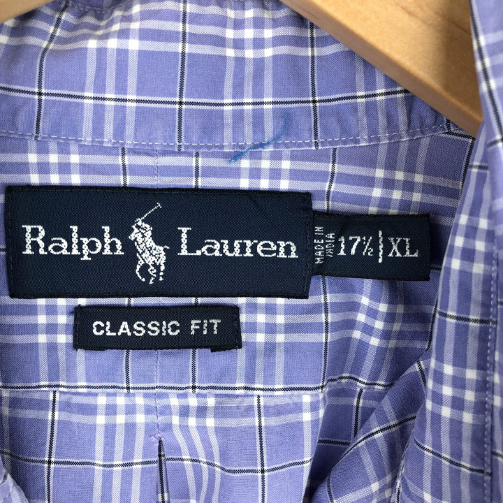 Ralph Lauren Classic Fit Long Sleeve Button Down Check Shirt Men's XL cotton Blue type light blue Vintage Second Hand
