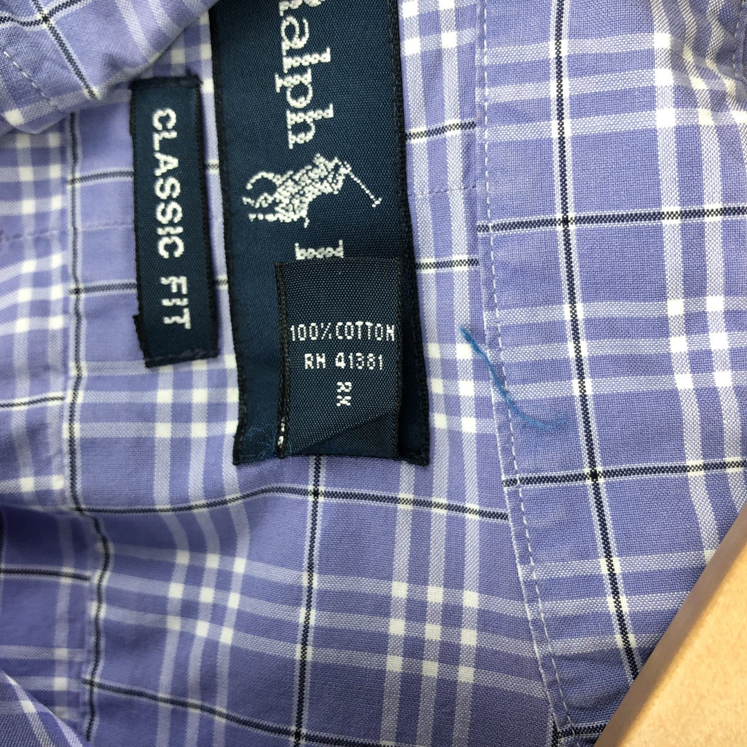 Ralph Lauren Classic Fit Long Sleeve Button Down Check Shirt Men's XL cotton Blue type light blue Vintage Second Hand