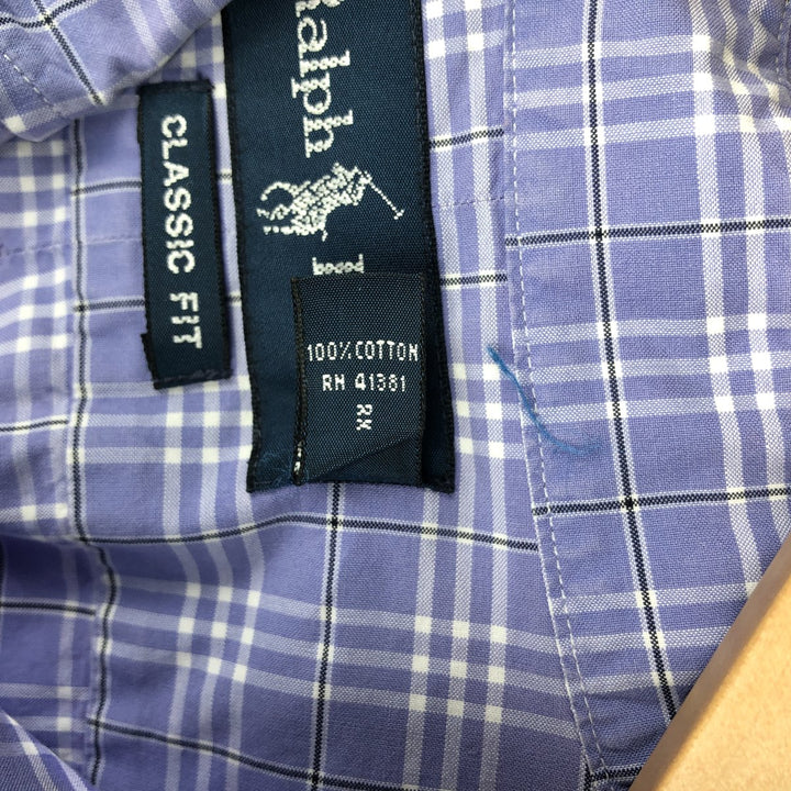 Ralph Lauren Classic Fit Long Sleeve Button Down Check Shirt Men's XL cotton Blue type light blue Vintage Second Hand