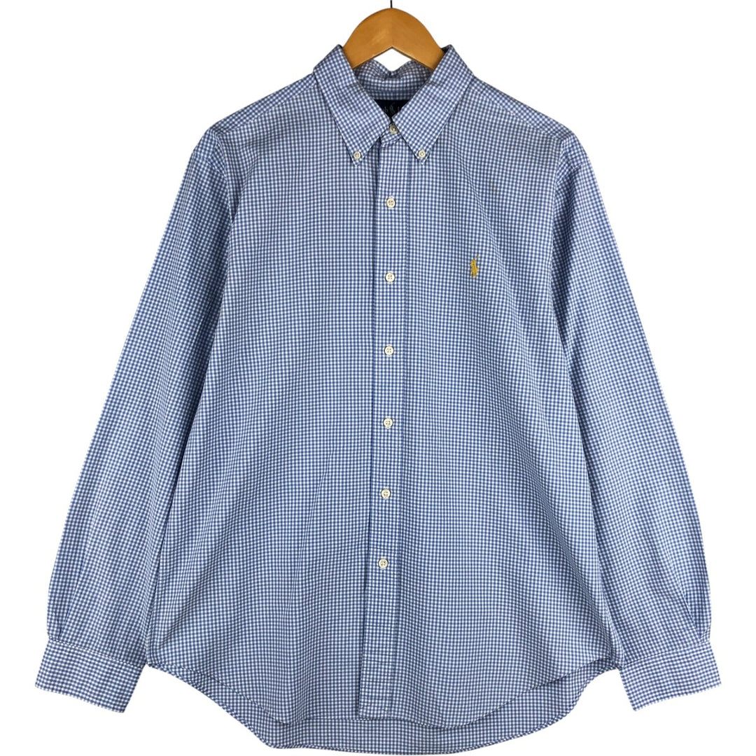 Ralph Lauren Classic Fit Gingham Check Long Sleeve Button-Down Check Shirt, Men's Size L cotton Blue type light blue Vintage Second Hand