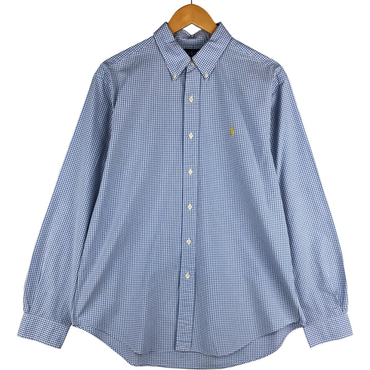 Ralph Lauren Classic Fit Gingham Check Long Sleeve Button-Down Check Shirt, Men's Size L cotton Blue type light blue Vintage Second Hand
