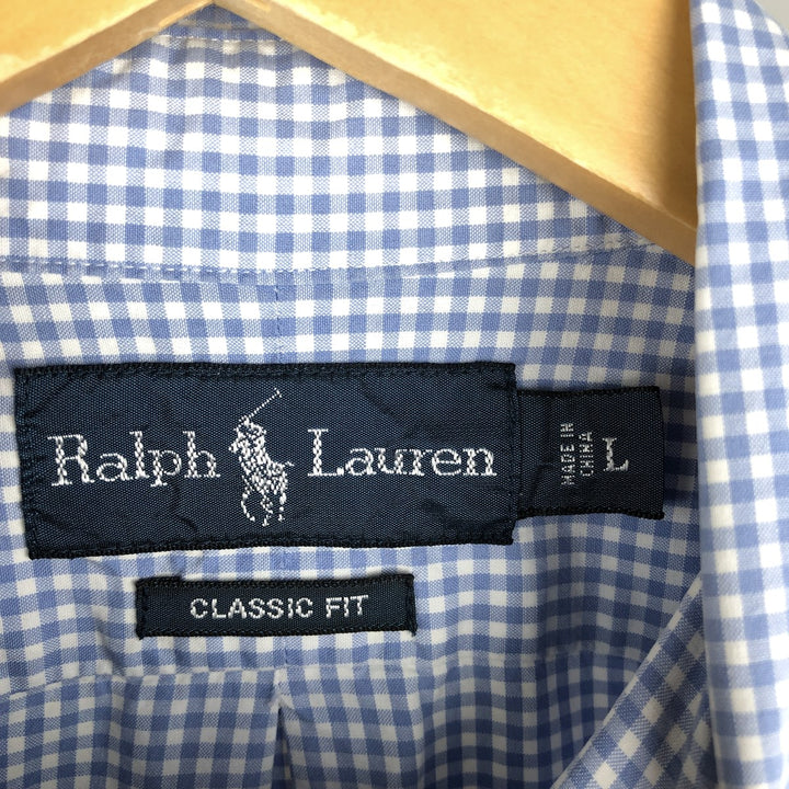 Ralph Lauren Classic Fit Gingham Check Long Sleeve Button-Down Check Shirt, Men's Size L cotton Blue type light blue Vintage Second Hand