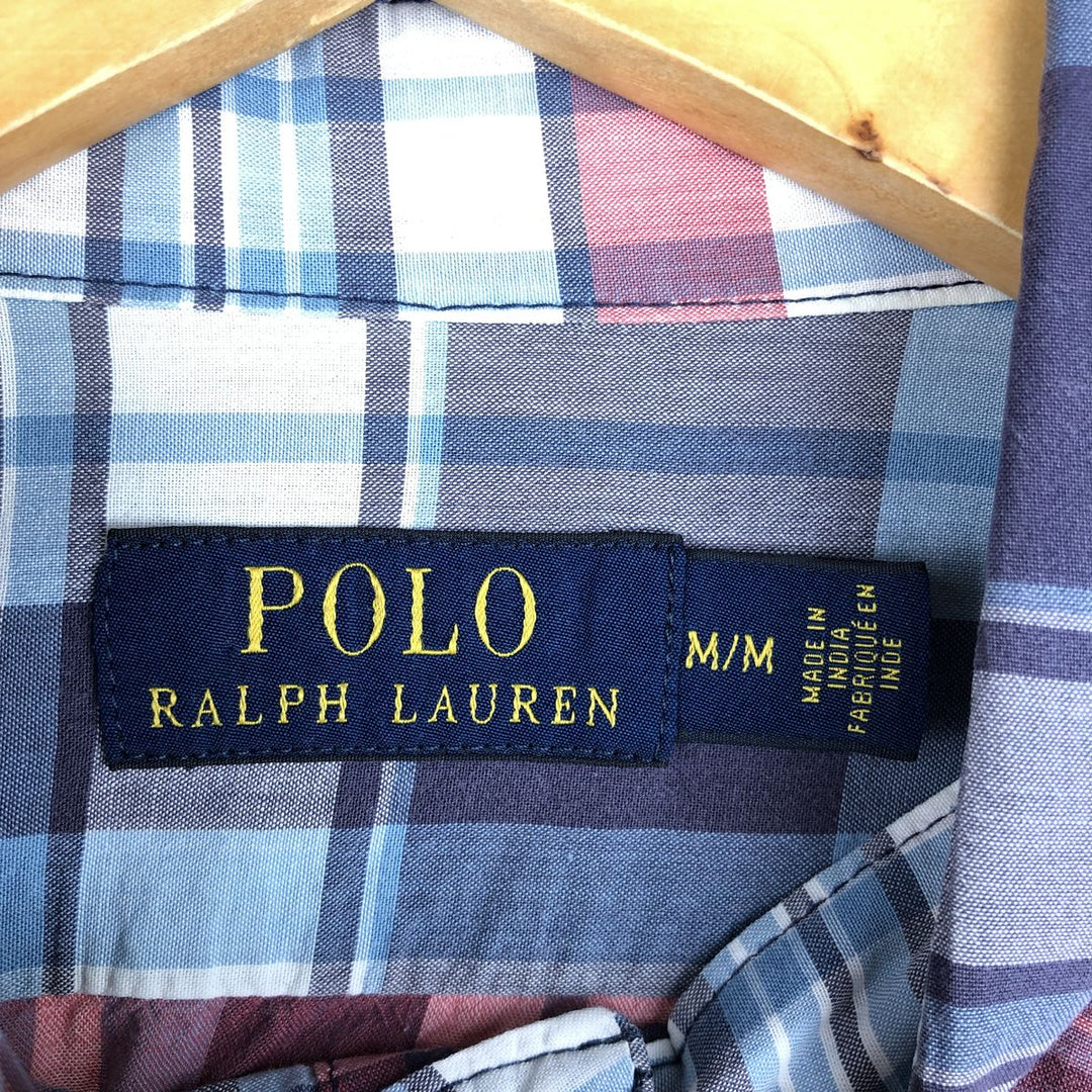 Ralph Lauren POLO RALPH LAUREN long-sleeved button-down check shirt, men's size M cotton navy blue type Vintage Second Hand