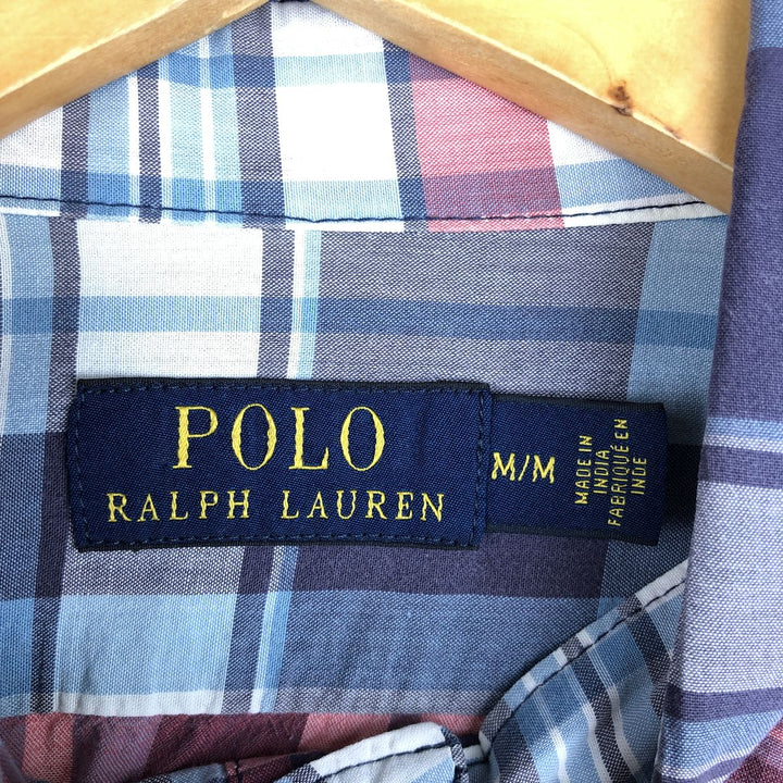 Ralph Lauren POLO RALPH LAUREN long-sleeved button-down check shirt, men's size M cotton navy blue type Vintage Second Hand