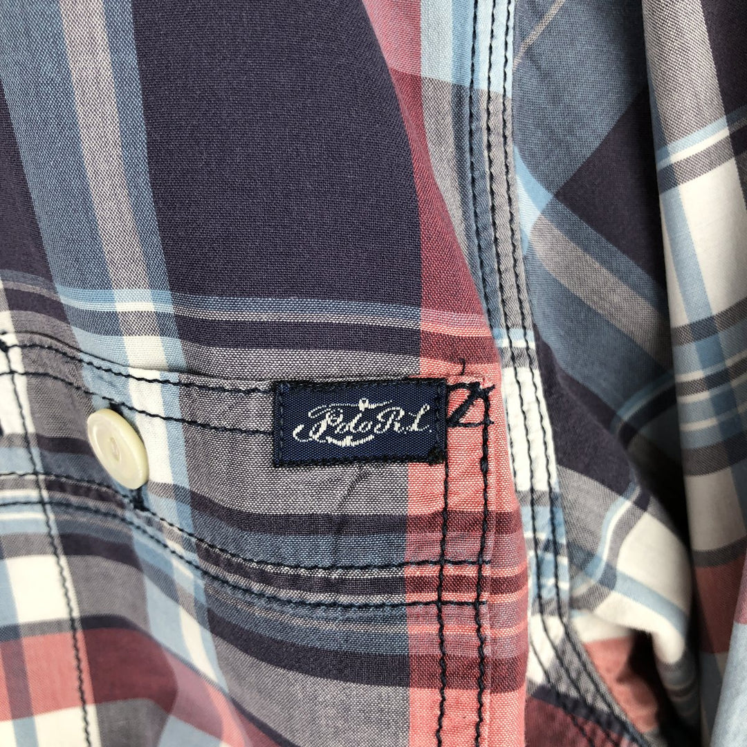 Ralph Lauren POLO RALPH LAUREN long-sleeved button-down check shirt, men's size M cotton navy blue type Vintage Second Hand